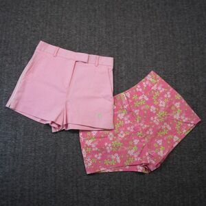 Lot of 2 Vtg Lilly‎ Pulitzer Shorts 2 Pink High Rise Stretchy Preppy Floral Y2K